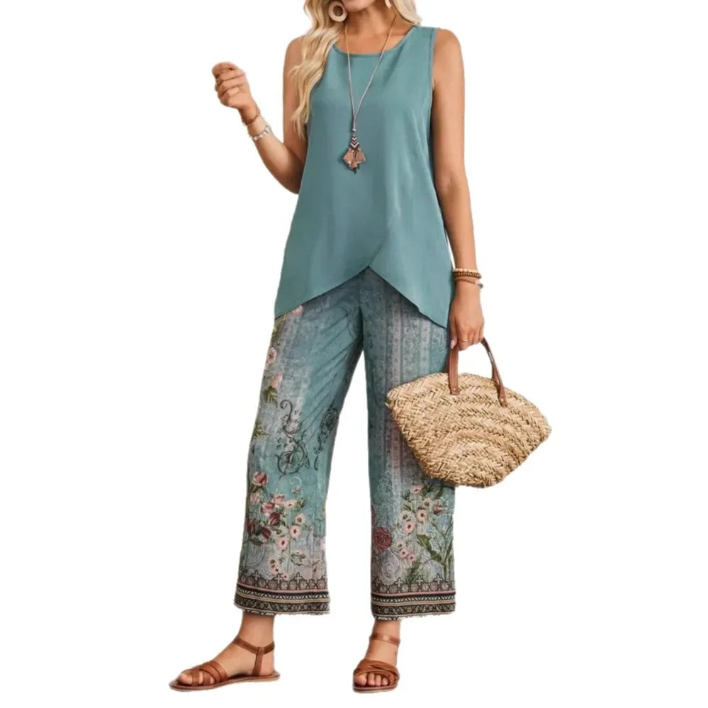 SAIDE™ | S24 TWO PIECE SET - SLEEVELESS ASYMMETRICAL TOP AND PANTS SET