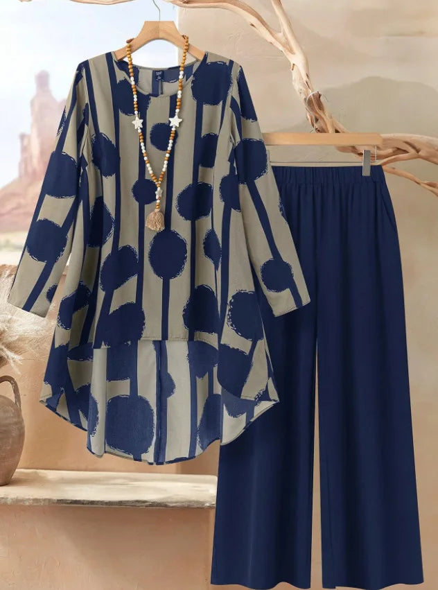 SAIDE™ | S6 TWO PIECE SET - FLORAL PRINT BLOUSE AND WIDE LEG PANTS