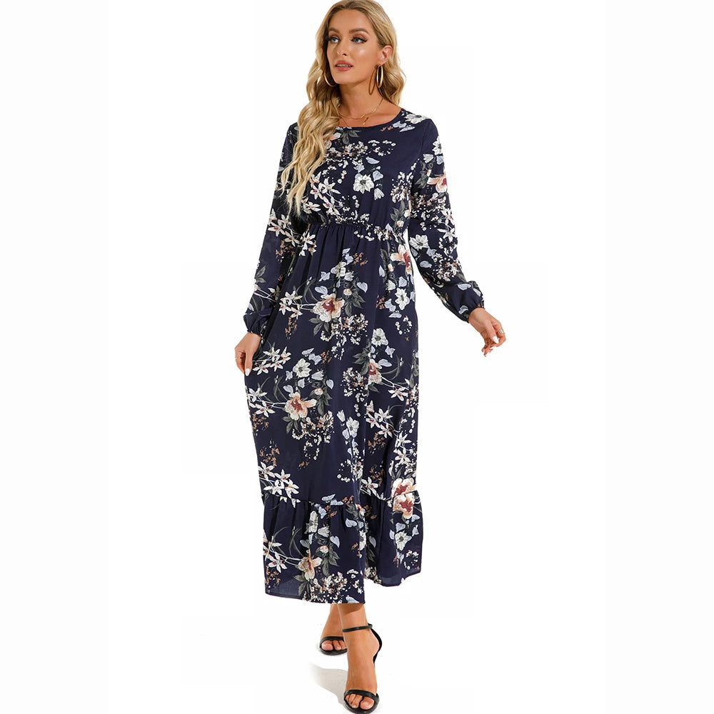SAIDE™ | S64 DRESS - BOHEMIAN FLORAL PRINT LONG SLEEVE MAXI DRESS