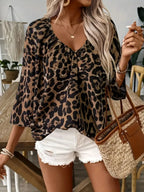 SAIDE™ | S13 SHIRT - LEOPARD PRINT V-NECK LONG SLEEVE SHIRT