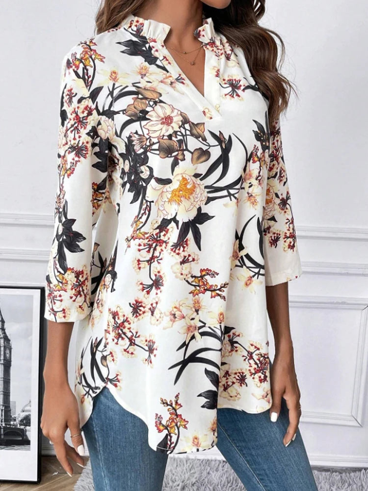 SAIDE™ | S4 FLORAL SHIRT - ELEGANT V-NECK SPRING AUTUMN TOP