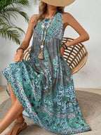 SAIDE™ | S42 DRESS - SUMMER PRINT CREW NECK SLEEVELESS MAXI DRESS
