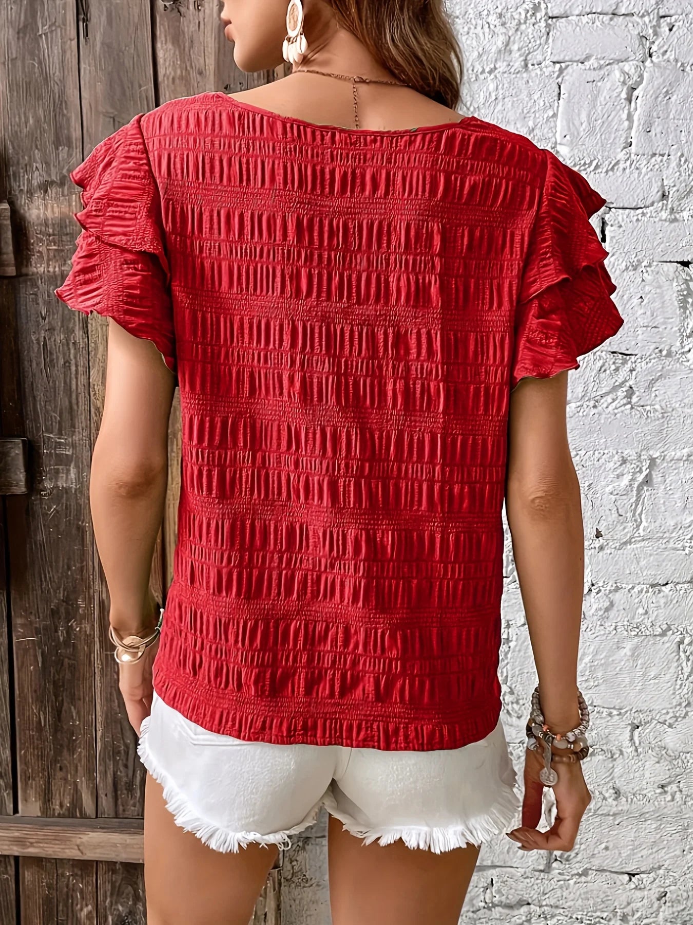 SAIDE™ | S81 BLOUSE - SUMMER ELEGANT SOLID BUTTERFLY SLEEVE O-NECK TOP