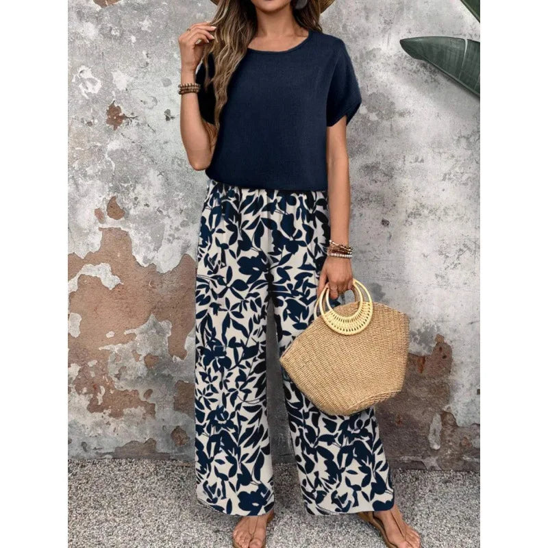 SAIDE™ | S37 TWO PIECE SET - CASUAL PRINT KNITTED TOP AND PANTS SET