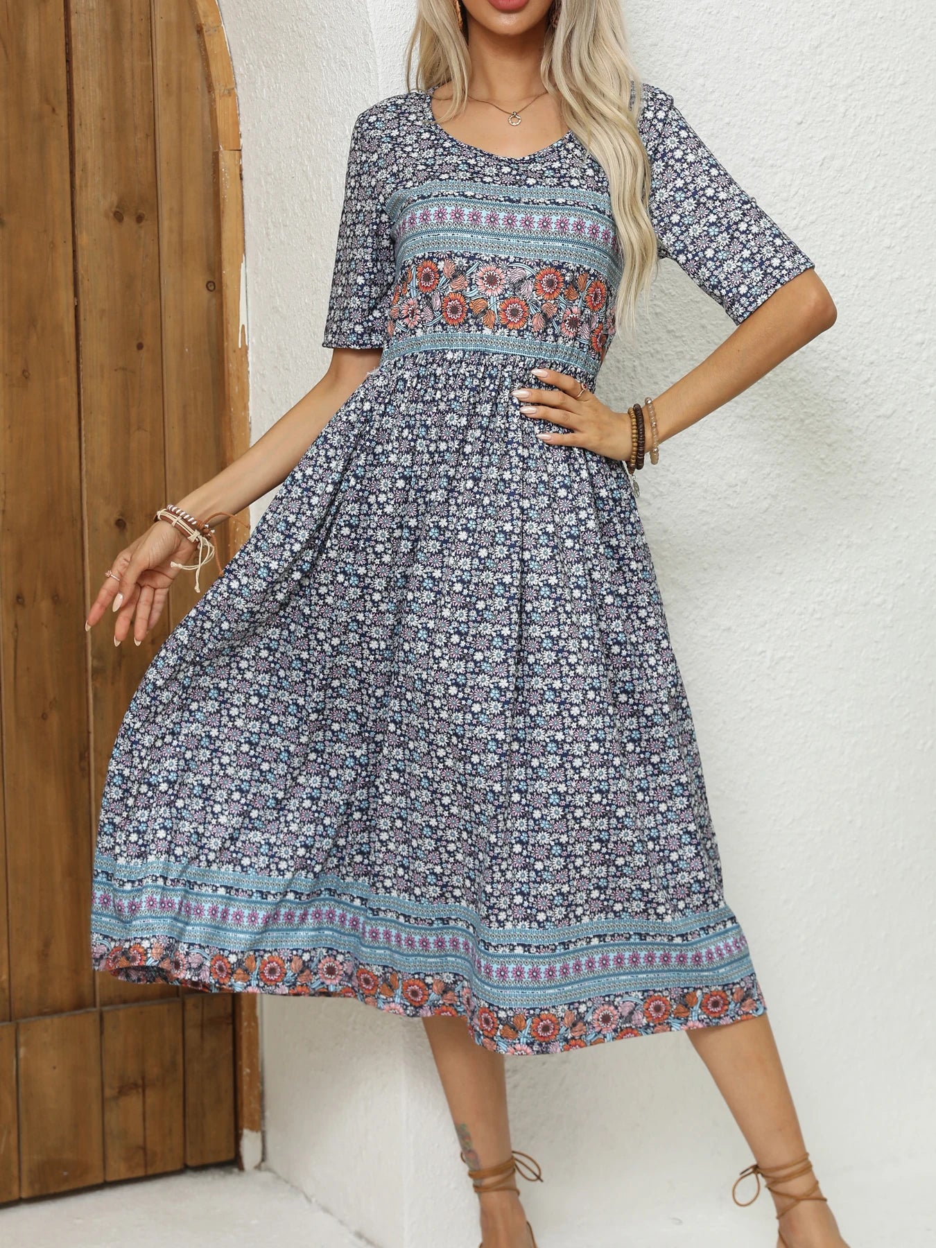SAIDE™ | S25 DRESS - BOHEMIAN PRINT ROUND NECK MAXI DRESS