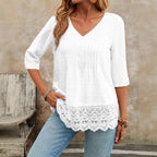 SAIDE™ | S52 TOP - EMBROIDERED HOLLOW OUT TRIM SHORT SLEEVE T-SHIRT