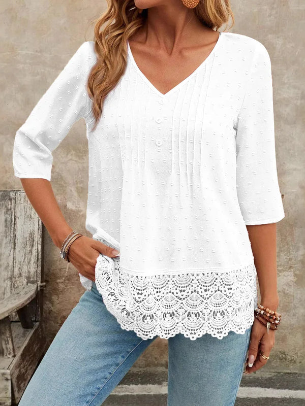 SAIDE™ | S52 TOP - EMBROIDERED HOLLOW OUT TRIM SHORT SLEEVE T-SHIRT