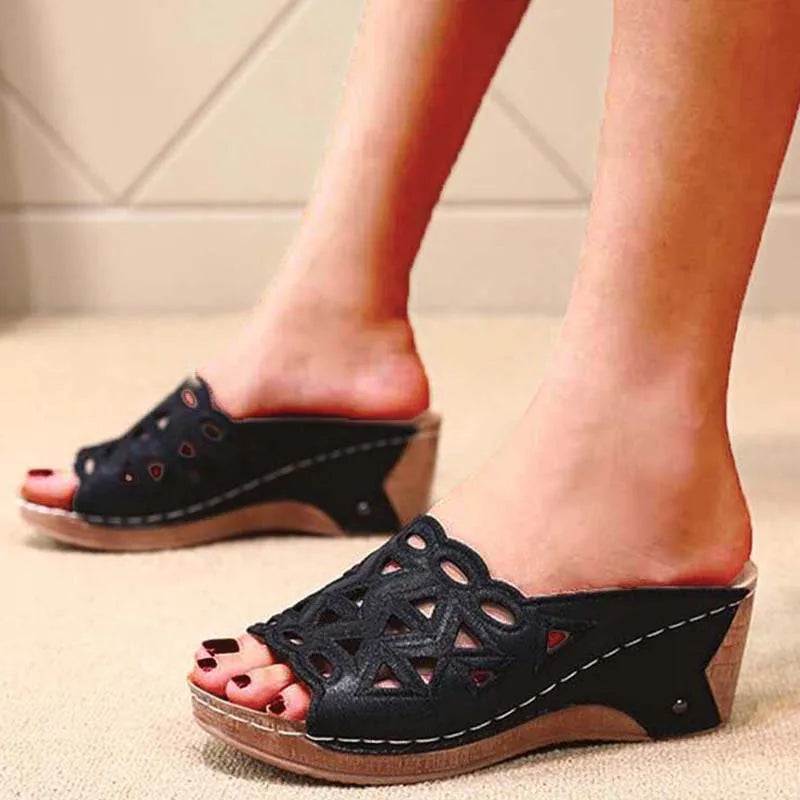 SAIDE™ | S132 SANDALS - HOLLOW OUT WEDGE SLIP-ON SANDALS