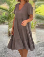 SAIDE™ | S164 DRESS - CASUAL LINEN A-LINE DRESS