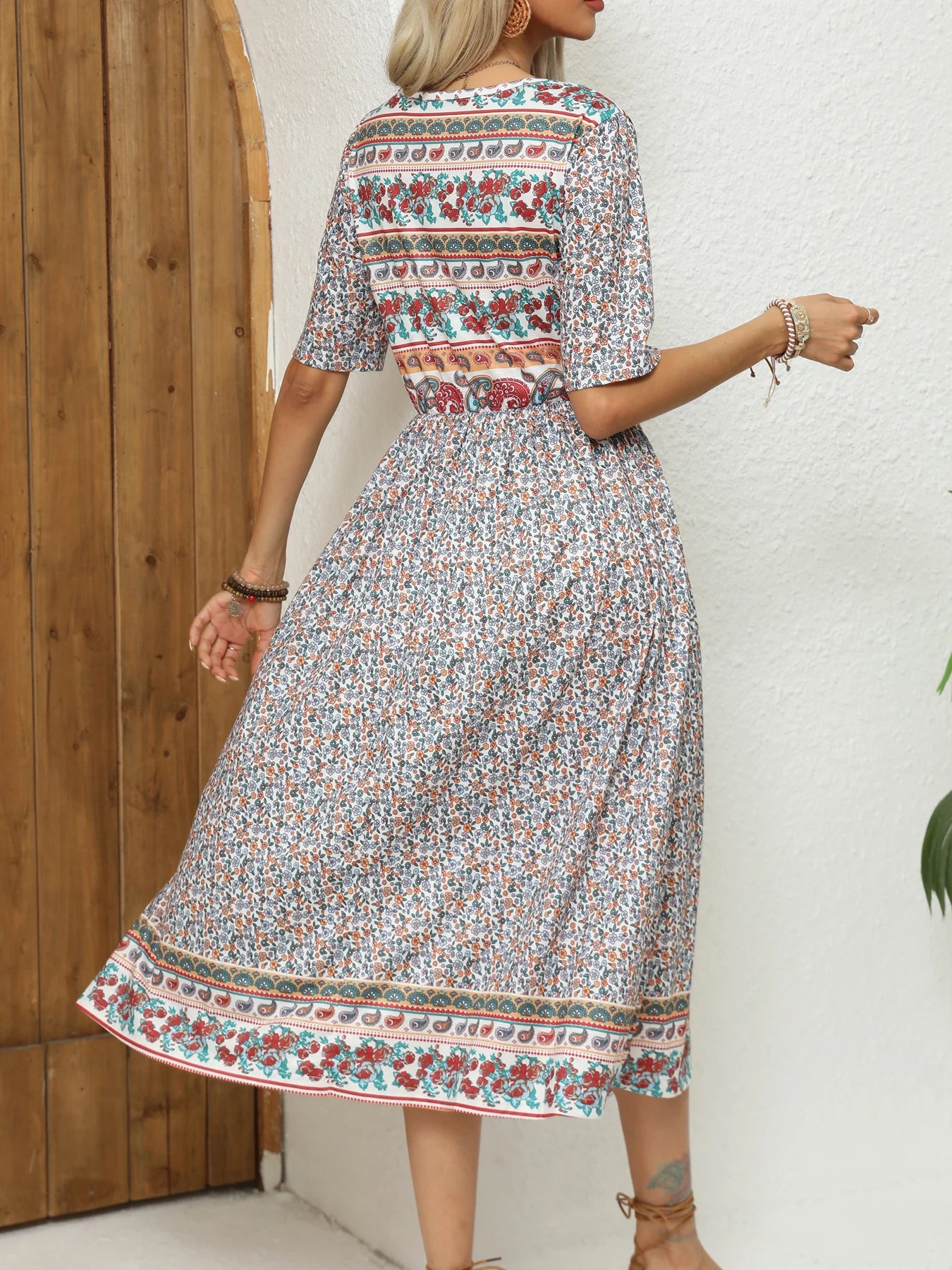 SAIDE™ | S25 DRESS - BOHEMIAN PRINT ROUND NECK MAXI DRESS