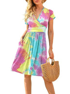 SAIDE™ | S199 DRESS - FLORAL PRINT V-NECK A-LINE MIDI DRESS WITH POCKETS