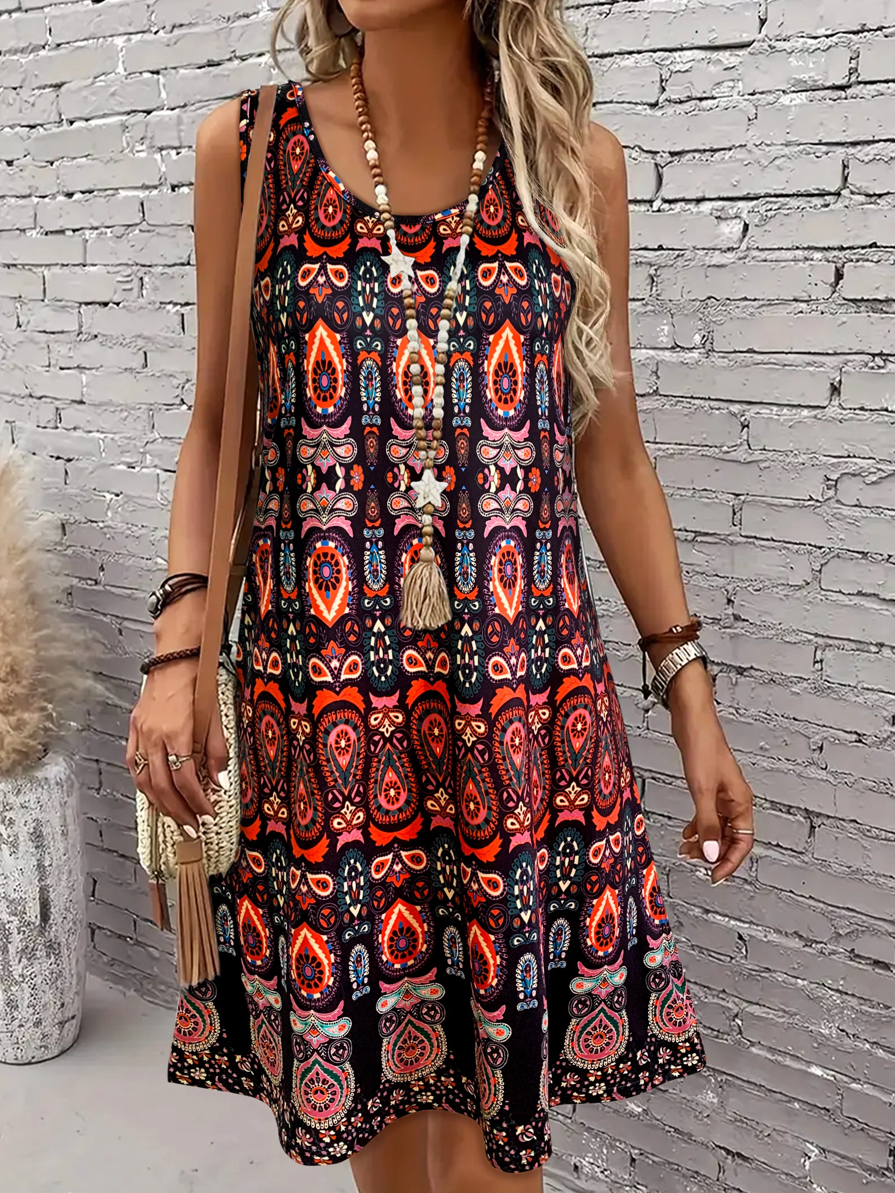 SAIDE™ | S45 DRESS - VINTAGE ALL-OVER PRINT SLEEVELESS OFF-SHOULDER SUNDRESS