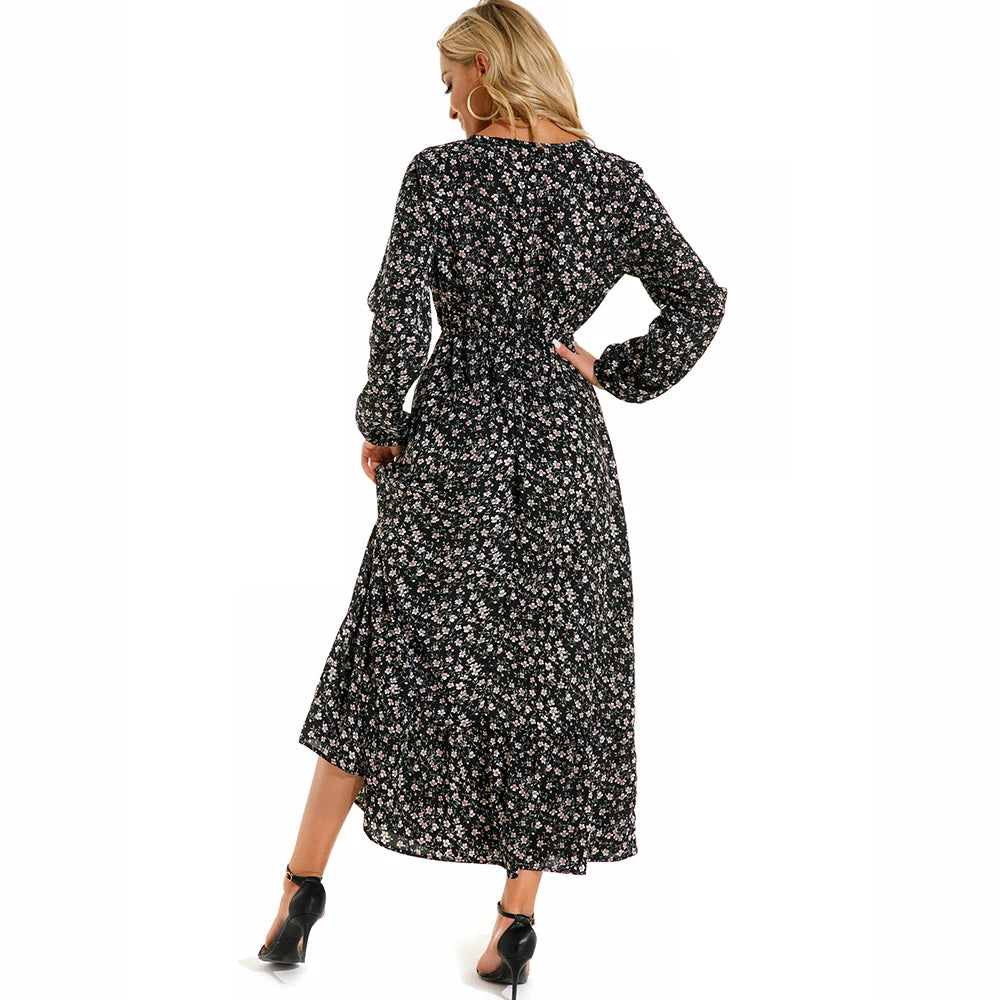 SAIDE™ | S64 DRESS - BOHEMIAN FLORAL PRINT LONG SLEEVE MAXI DRESS