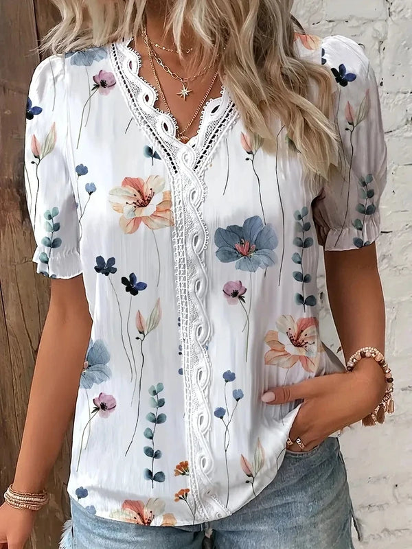 SAIDE™ | S157 TOP - DAILY LACE DETAIL V-NECK BLOUSE