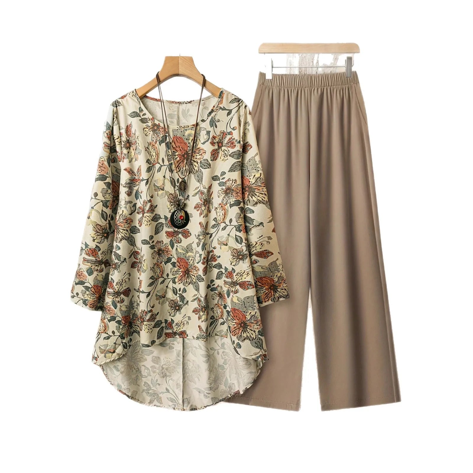 SAIDE™ | S6 TWO PIECE SET - FLORAL PRINT BLOUSE AND WIDE LEG PANTS