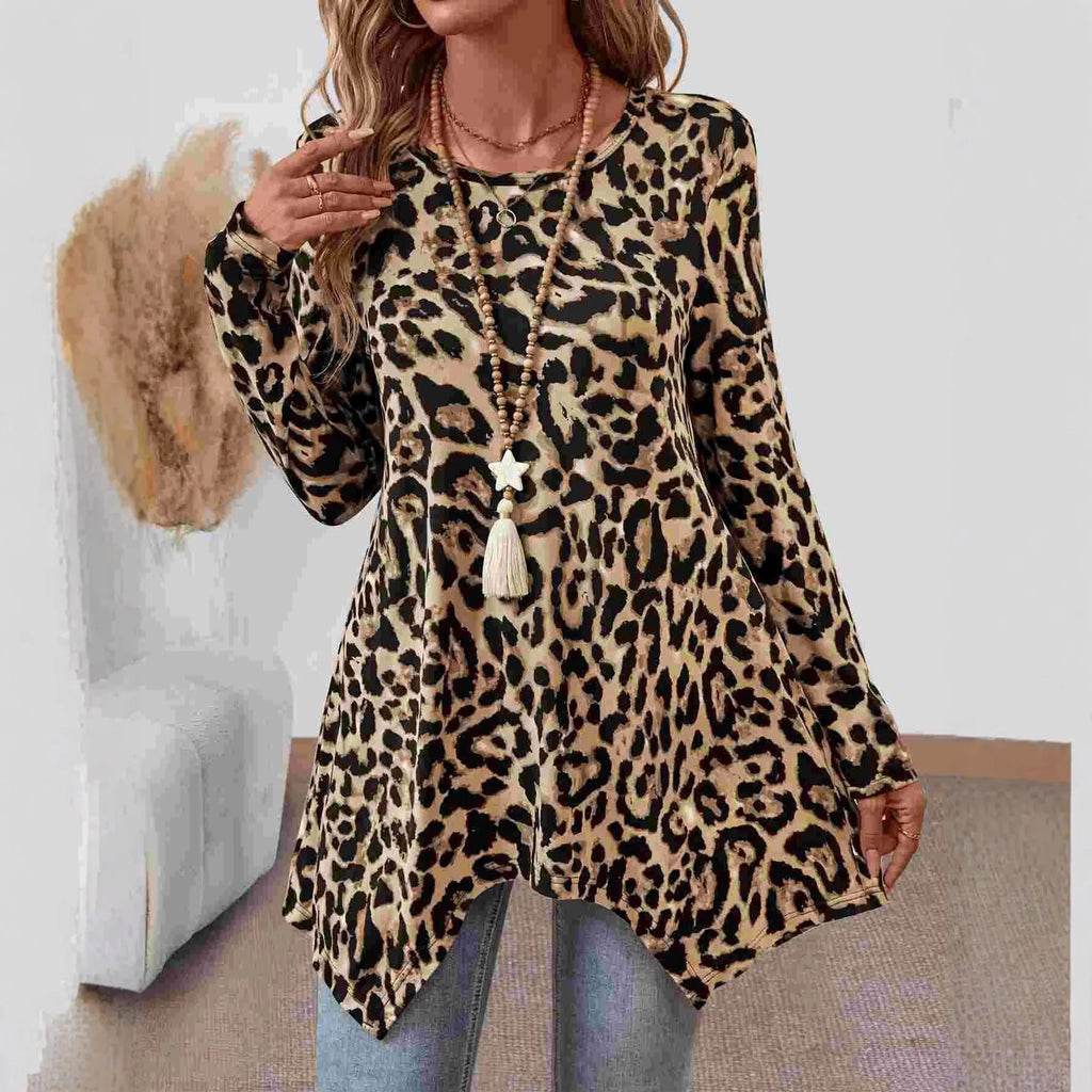 SAIDE™ | S165 TOP - LEOPARD PRINT TUNIC BLOUSE