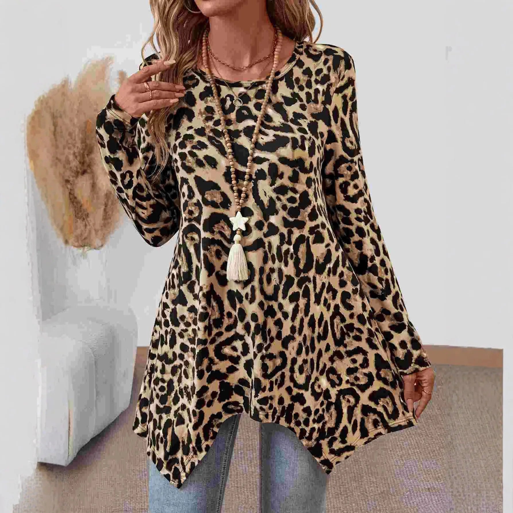 SAIDE™ | S165 TOP - LEOPARD PRINT TUNIC BLOUSE