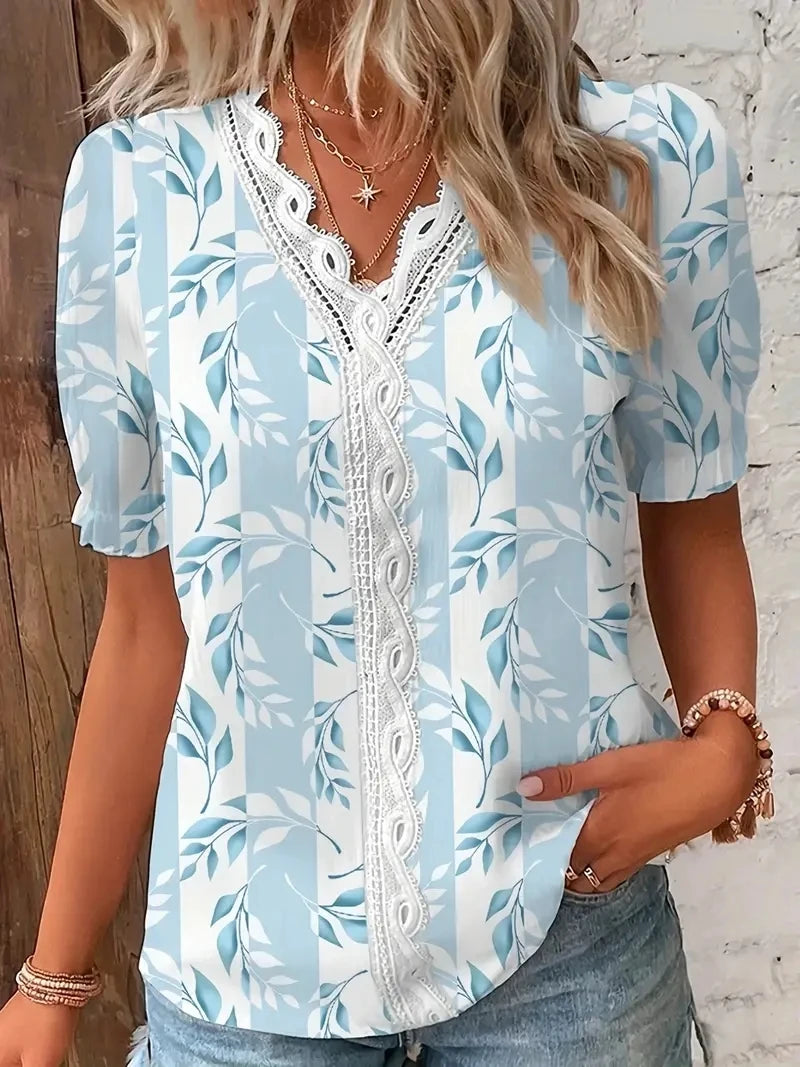 SAIDE™ | S157 TOP - DAILY LACE DETAIL V-NECK BLOUSE