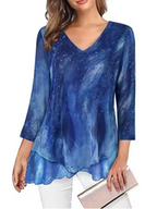 SAIDE™ | S127 TOP - PRINTED V-NECK PLEATED CASUAL TOP
