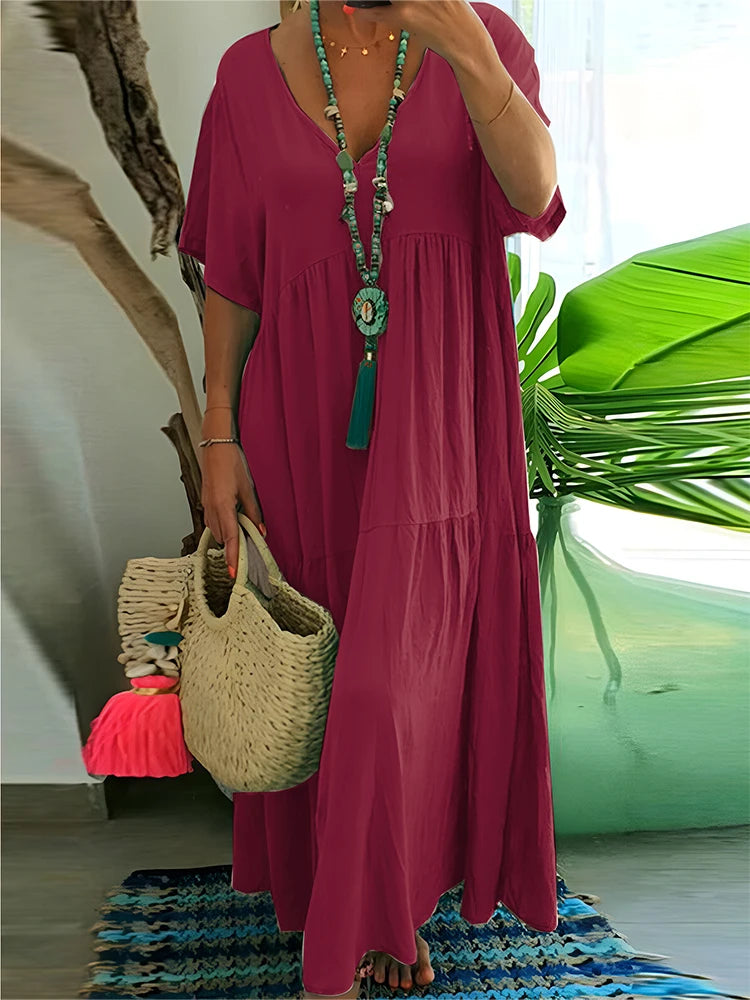 SAIDE™ | S129 DRESS - V-NECK A-LINE ANKLE-LENGTH DRESS