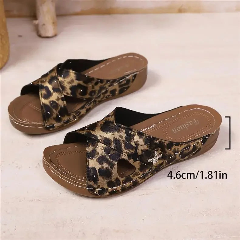 SAIDE™ | S11 SANDALS - LEOPARD PRINT WEDGE SANDALS