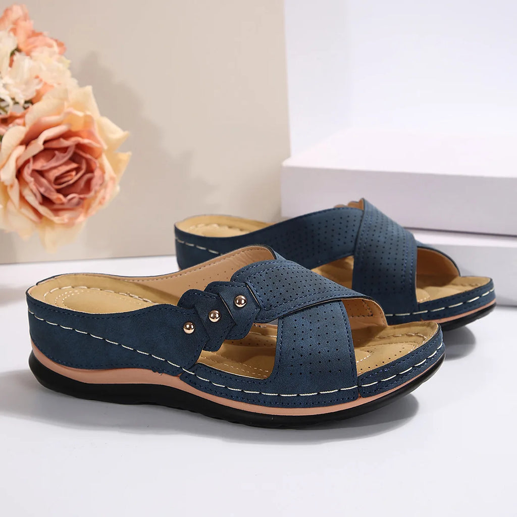 SAIDE™ | S31 SANDALS - VINTAGE PEEP TOE STRAPPY WEDGE SANDALS