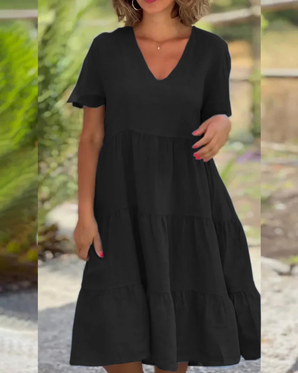 SAIDE™ | S164 DRESS - CASUAL LINEN A-LINE DRESS