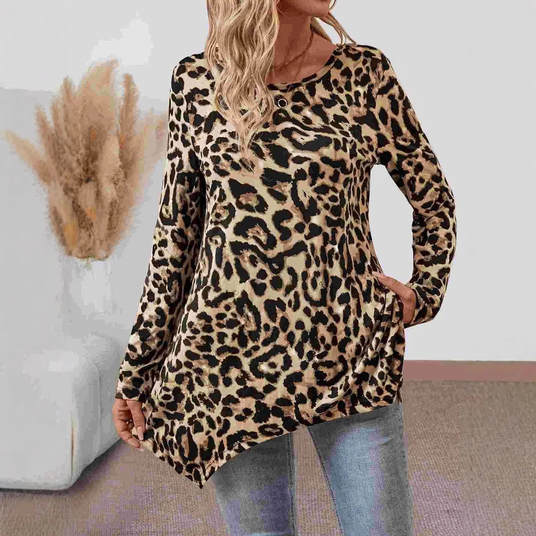SAIDE™ | S165 TOP - LEOPARD PRINT TUNIC BLOUSE
