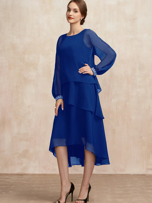 SAIDE™ | S76 DRESS - PLUS SIZE CHIFFON ELEGANT O-NECK LAYERED PETAL SLEEVE MAXI DRESS