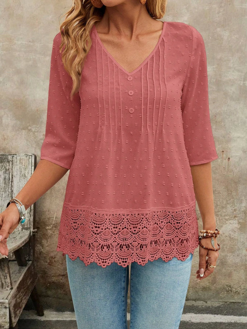 SAIDE™ | S52 TOP - EMBROIDERED HOLLOW OUT TRIM SHORT SLEEVE T-SHIRT