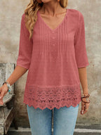 SAIDE™ | S52 TOP - EMBROIDERED HOLLOW OUT TRIM SHORT SLEEVE T-SHIRT