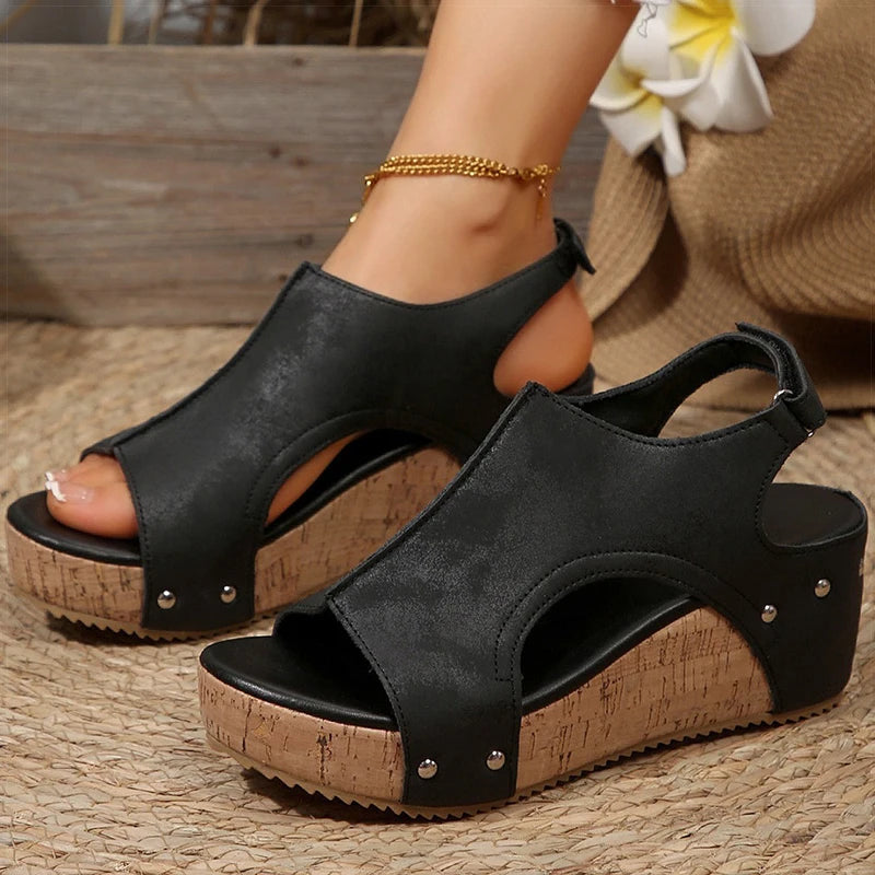 SAIDE™ | S131 SANDALS - WEDGE PLATFORM PEEP TOE SANDALS