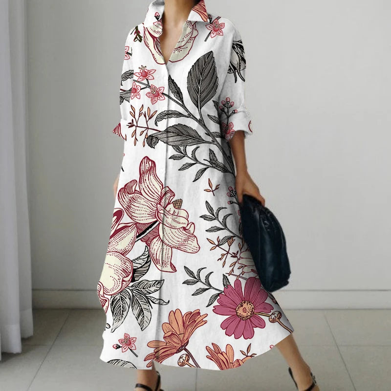 SAIDE™ | S146 DRESS - PINK BURGUNDY FLORAL PRINT SHIRT DRESS