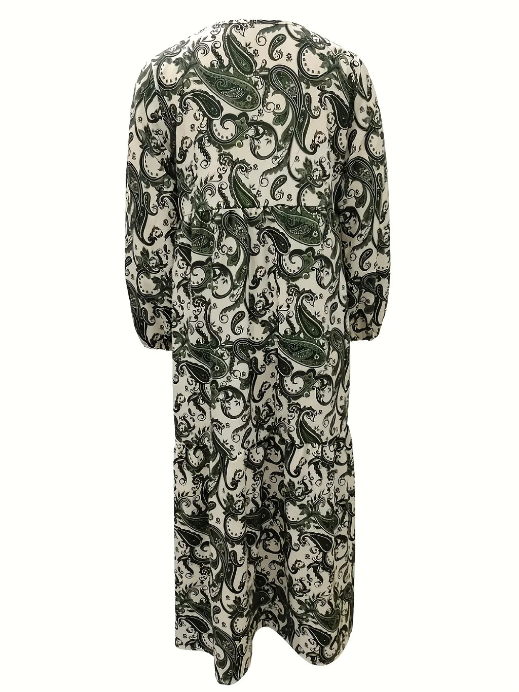 SAIDE™ | S117 DRESS - PLUS SIZE PAISLEY PRINT V-NECK MAXI DRESS
