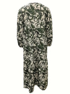 SAIDE™ | S117 DRESS - PLUS SIZE PAISLEY PRINT V-NECK MAXI DRESS