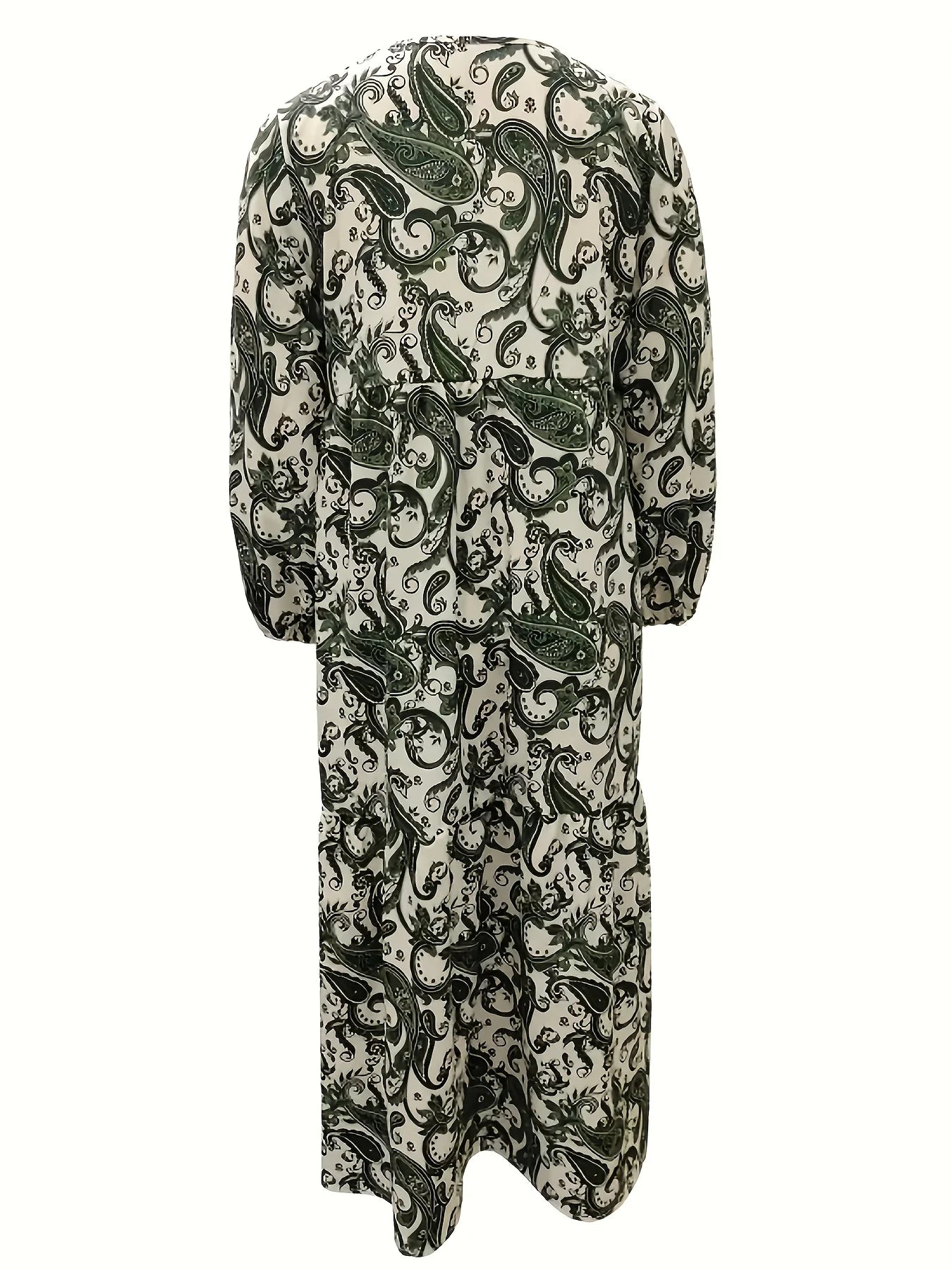 SAIDE™ | S117 DRESS - PLUS SIZE PAISLEY PRINT V-NECK MAXI DRESS