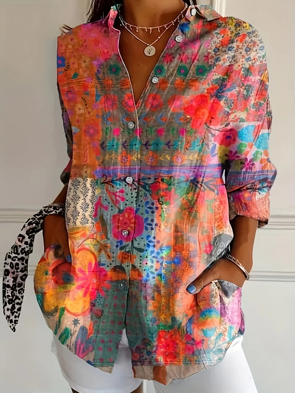 SAIDE™ | S184 TOP - RETRO BOHEMIAN FLORAL LONG SLEEVE CARDIGAN SHIRT