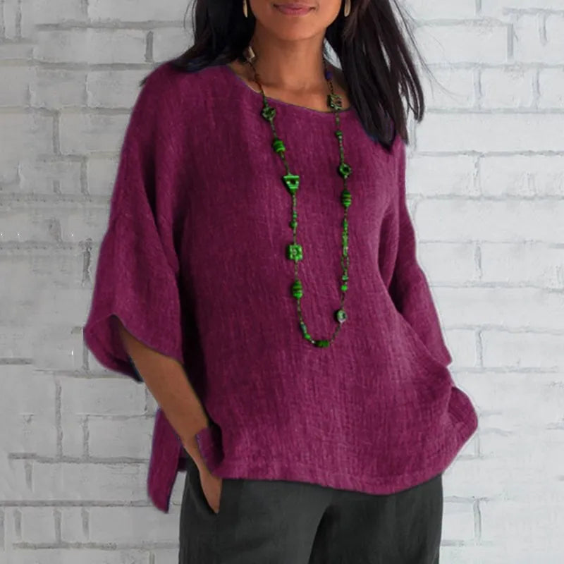 SAIDE™ | S138 SHIRT - ROUND NECK CASUAL COTTON BLOUSE