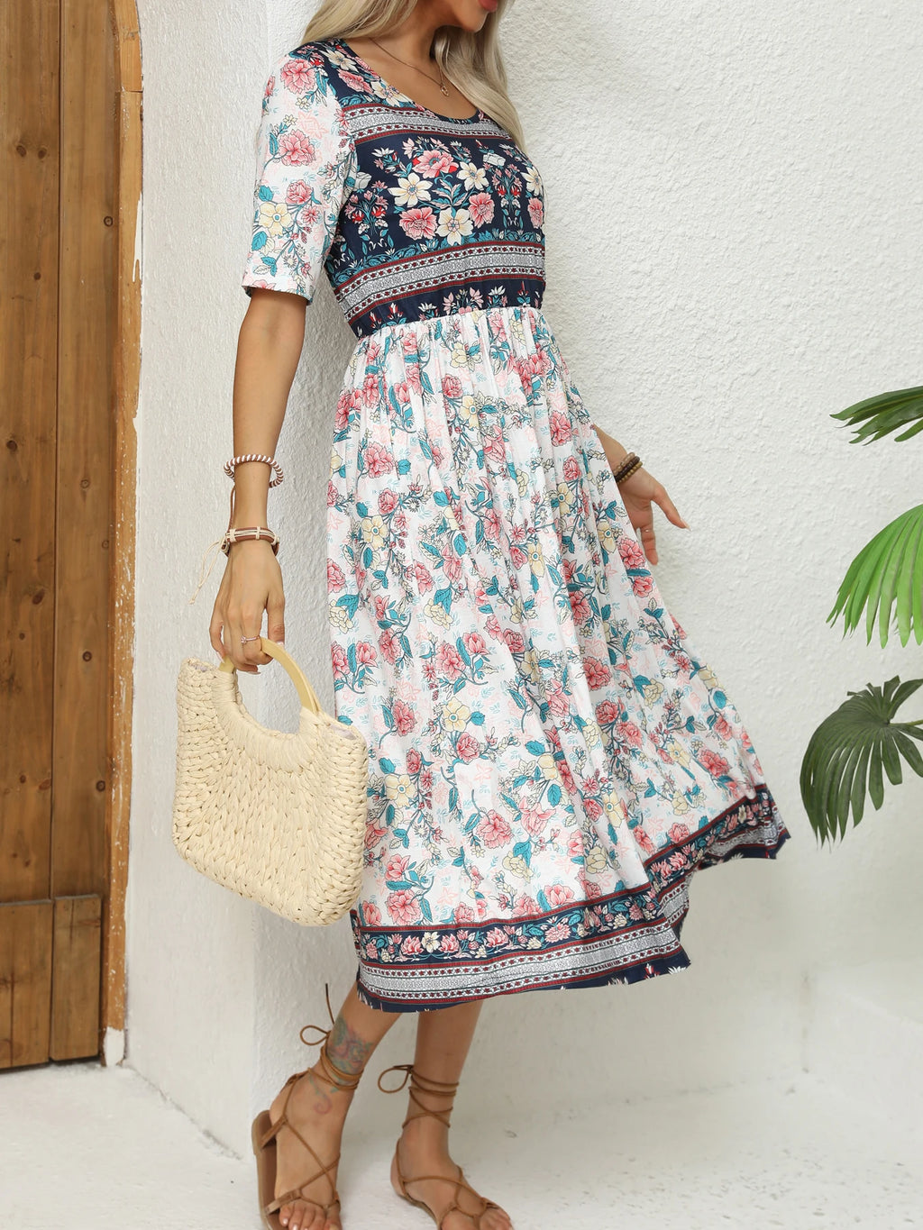 SAIDE™ | S25 DRESS - BOHEMIAN PRINT ROUND NECK MAXI DRESS