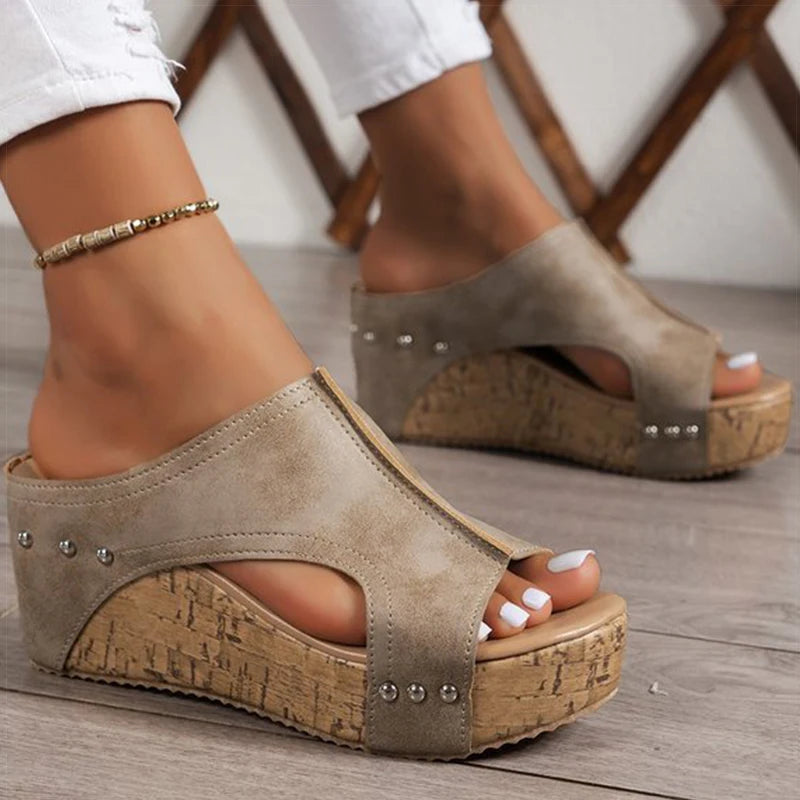 SAIDE™ | S131 SANDALS - WEDGE PLATFORM PEEP TOE SANDALS