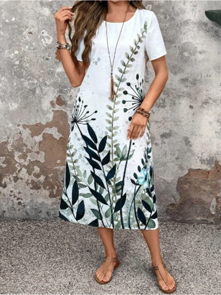 SAIDE™ | S38 DRESS - FLORAL PRINT SHORT SLEEVE MIDI DRESS