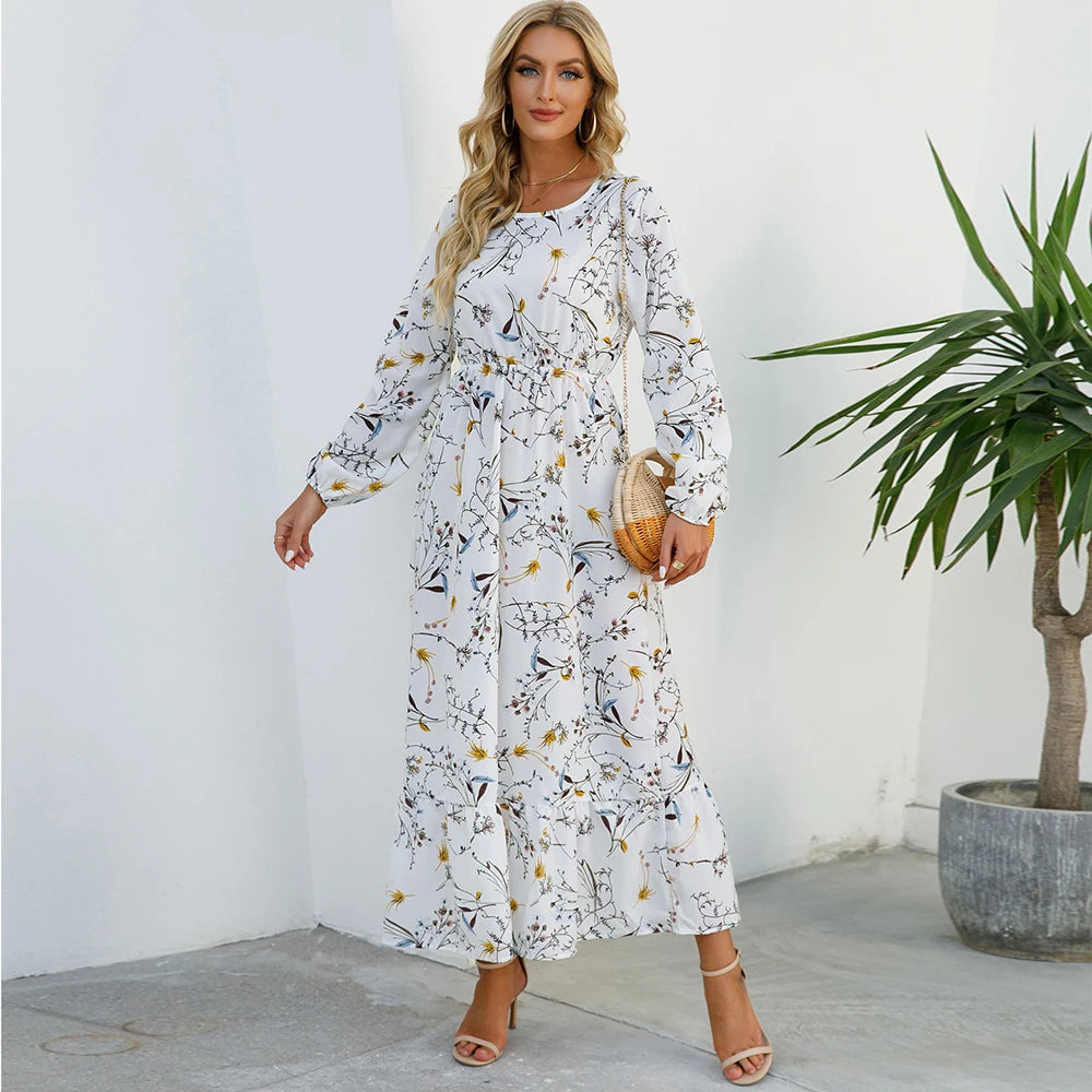 SAIDE™ | S64 DRESS - BOHEMIAN FLORAL PRINT LONG SLEEVE MAXI DRESS