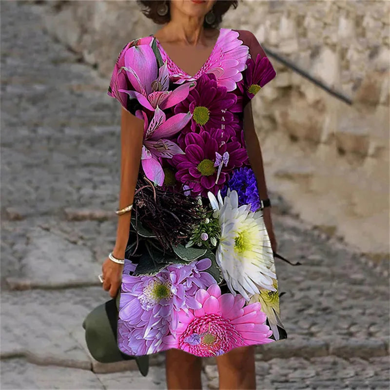 SAIDE™ | S139 DRESS - 3D FLORAL PRINT A-LINE DRESS