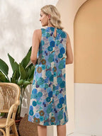 SAIDE™ | S49 DRESS - ELEGANT DIRECTIONAL FLOWERS ALL OVER PRINT TANK DRESS