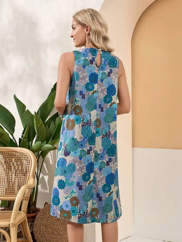 SAIDE™ | S49 DRESS - ELEGANT DIRECTIONAL FLOWERS ALL OVER PRINT TANK DRESS