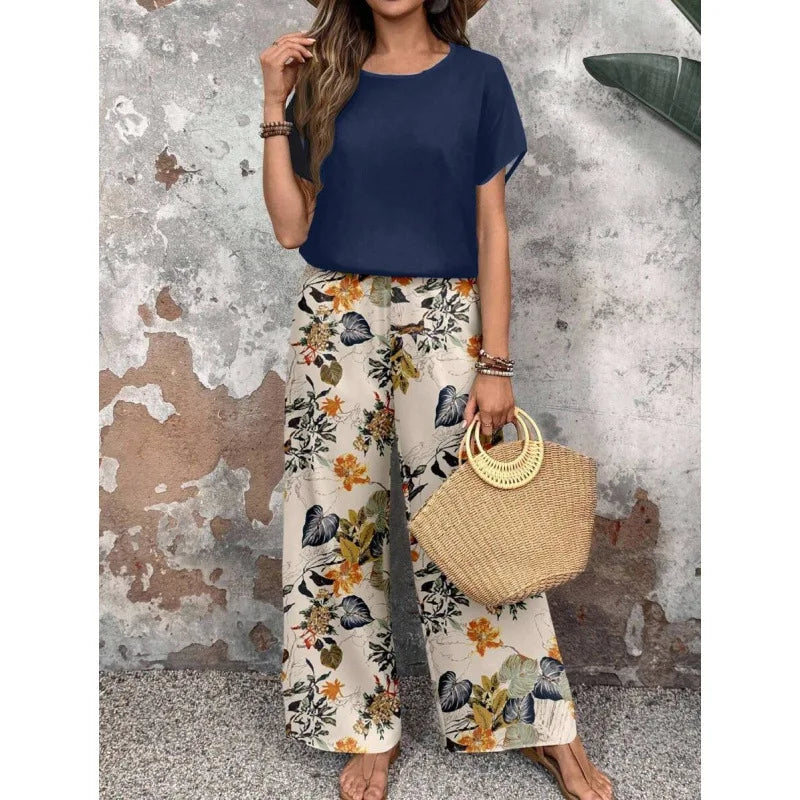 SAIDE™ | S37 TWO PIECE SET - CASUAL PRINT KNITTED TOP AND PANTS SET