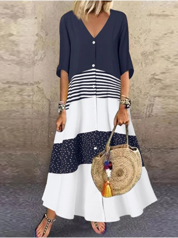 SAIDE™ | S99 DRESS - COLOR BLOCKED RETRO SUMMER MAXI DRESS