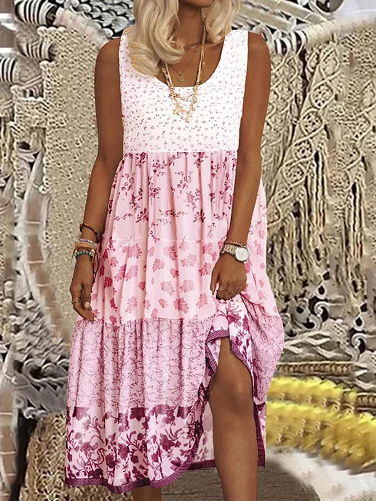 SAIDE™ | S106 DRESS - PLUS SIZE FLORAL SLEEVELESS BOHEMIAN BEACH DRESS