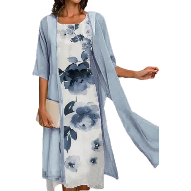 SAIDE™ | S121 2PCS - PRINTED DRESS AND SWEATER COAT SET