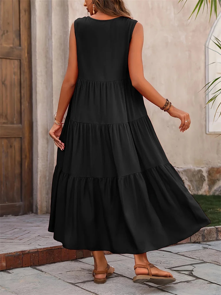 SAIDE™ | S88 DRESS - SUMMER CASUAL V-NECK LOOSE ELEGANT RUFFLES MAXI DRESS
